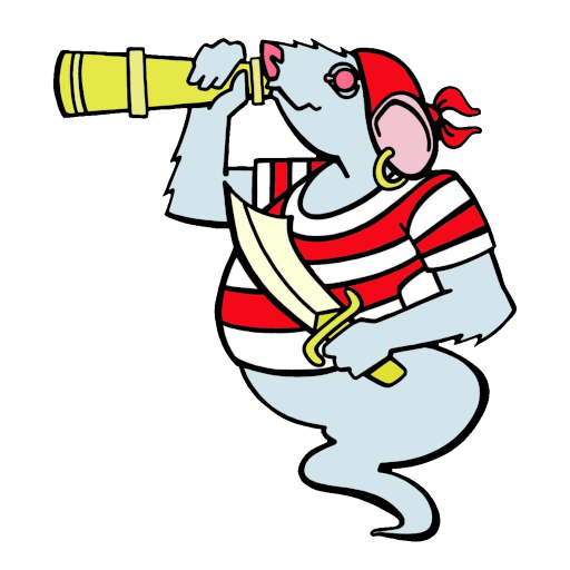 Rat Pirate holding sabre and telescope: Logo of Widmo Inc Limited